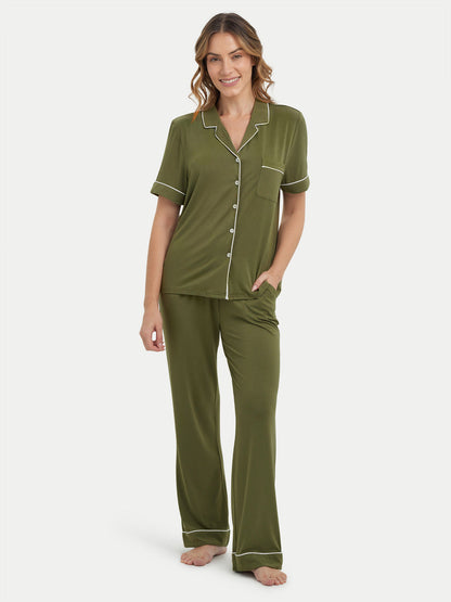 Short Sleeve Bamboo Pajama Set with Pants